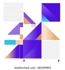 Trendy geometrical vector illustration with elements and abstract colorful textures. Design for summer holiday poster, card, brochure, and promotion template. Fashion art print and background.