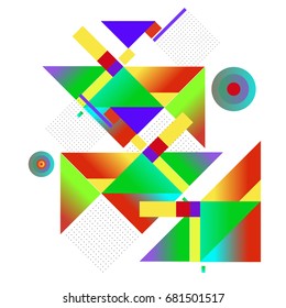 Trendy geometrical vector illustration with elements and abstract colorful textures. Design for summer holiday poster, card, brochure, and promotion template. Fashion art print and background.