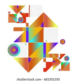 Trendy geometrical vector illustration with elements and abstract colorful textures. Design for summer holiday poster, card, brochure, and promotion template. Fashion art print and background.