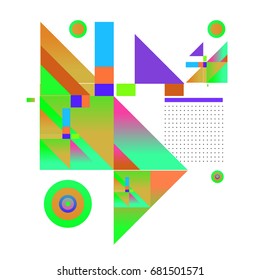 Trendy geometrical vector illustration with elements and abstract colorful textures. Design for summer holiday poster, card, brochure, and promotion template. Fashion art print and background.