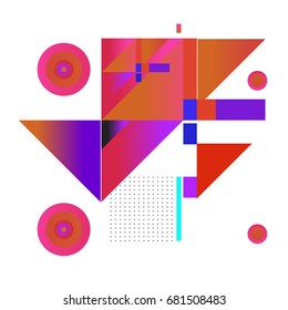 Trendy geometrical vector illustration with elements and abstract colorful textures. Design for summer holiday poster, card, brochure, and promotion template. Fashion art print and background.