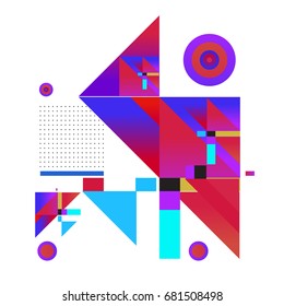 Trendy geometrical vector illustration with elements and abstract colorful textures. Design for summer holiday poster, card, brochure, and promotion template. Fashion art print and background.