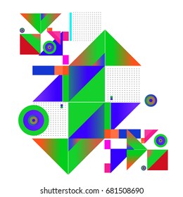 Trendy geometrical vector illustration with elements and abstract colorful textures. Design for summer holiday poster, card, brochure, and promotion template. Fashion art print and background.