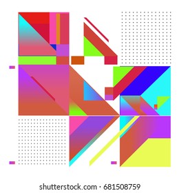 Trendy geometrical vector illustration with elements and abstract colorful textures. Design for summer holiday poster, card, brochure, and promotion template. Fashion art print and background.