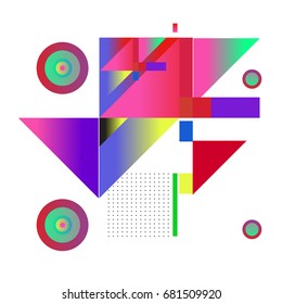 Trendy geometrical vector illustration with elements and abstract colorful textures. Design for summer holiday poster, card, brochure, and promotion template. Fashion art print and background.