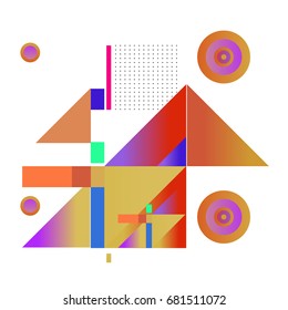 Trendy geometrical vector illustration with elements and abstract colorful textures. Design for summer holiday poster, card, brochure, and promotion template. Fashion art print and background.