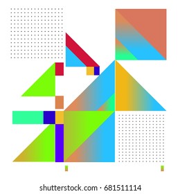 Trendy geometrical vector illustration with elements and abstract colorful textures. Design for summer holiday poster, card, brochure, and promotion template. Fashion art print and background.