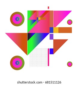 Trendy geometrical vector illustration with elements and abstract colorful textures. Design for summer holiday poster, card, brochure, and promotion template. Fashion art print and background.