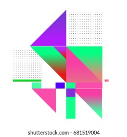 Trendy geometrical vector illustration with elements and abstract colorful textures. Design for summer holiday poster, card, brochure, and promotion template. Fashion art print and background.