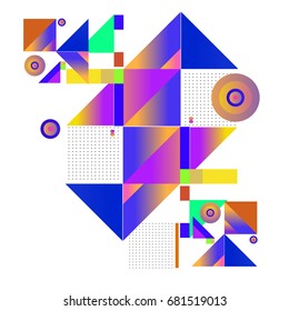 Trendy geometrical vector illustration with elements and abstract colorful textures. Design for summer holiday poster, card, brochure, and promotion template. Fashion art print and background.