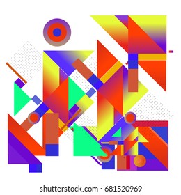 Trendy geometrical vector illustration with elements and abstract colorful textures. Design for summer holiday poster, card, brochure, and promotion template. Fashion art print and background.