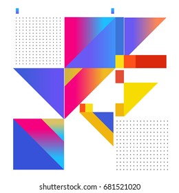 Trendy geometrical vector illustration with elements and abstract colorful textures. Design for summer holiday poster, card, brochure, and promotion template. Fashion art print and background.