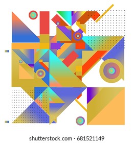 Trendy geometrical vector illustration with elements and abstract colorful textures. Design for summer holiday poster, card, brochure, and promotion template. Fashion art print and background.