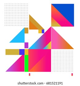 Trendy geometrical vector illustration with elements and abstract colorful textures. Design for summer holiday poster, card, brochure, and promotion template. Fashion art print and background.