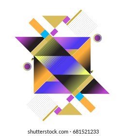 Trendy geometrical vector illustration with elements and abstract colorful textures. Design for summer holiday poster, card, brochure, and promotion template. Fashion art print and background.