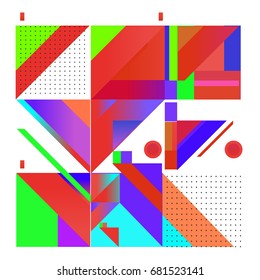 Trendy geometrical vector illustration with elements and abstract colorful textures. Design for summer holiday poster, card, brochure, and promotion template. Fashion art print and background.