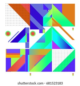 Trendy geometrical vector illustration with elements and abstract colorful textures. Design for summer holiday poster, card, brochure, and promotion template. Fashion art print and background.
