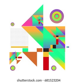 Trendy geometrical vector illustration with elements and abstract colorful textures. Design for summer holiday poster, card, brochure, and promotion template. Fashion art print and background.