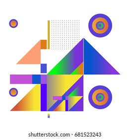 Trendy geometrical vector illustration with elements and abstract colorful textures. Design for summer holiday poster, card, brochure, and promotion template. Fashion art print and background.