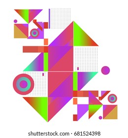Trendy geometrical vector illustration with elements and abstract colorful textures. Design for summer holiday poster, card, brochure, and promotion template. Fashion art print and background.