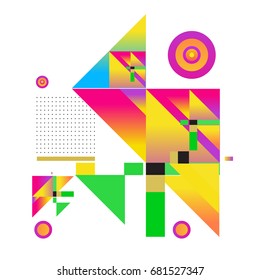 Trendy geometrical vector illustration with elements and abstract colorful textures. Design for summer holiday poster, card, brochure, and promotion template. Fashion art print and background.