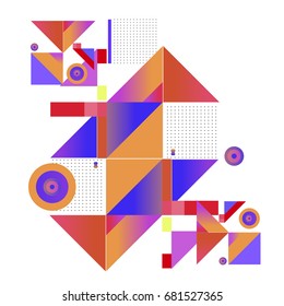 Trendy geometrical vector illustration with elements and abstract colorful textures. Design for summer holiday poster, card, brochure, and promotion template. Fashion art print and background.