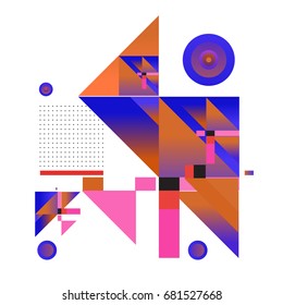 Trendy geometrical vector illustration with elements and abstract colorful textures. Design for summer holiday poster, card, brochure, and promotion template. Fashion art print and background.