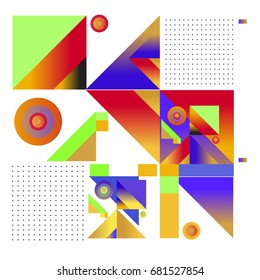Trendy geometrical vector illustration with elements and abstract colorful textures. Design for summer holiday poster, card, brochure, and promotion template. Fashion art print and background.