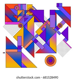 Trendy geometrical vector illustration with elements and abstract colorful textures. Design for summer holiday poster, card, brochure, and promotion template. Fashion art print and background.