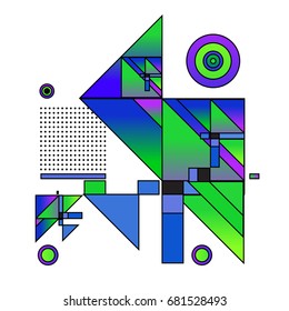 Trendy geometrical vector illustration with elements and abstract colorful textures. Design for summer holiday poster, card, brochure, and promotion template. Fashion art print and background.