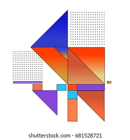 Trendy geometrical vector illustration with elements and abstract colorful textures. Design for summer holiday poster, card, brochure, and promotion template. Fashion art print and background.