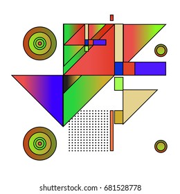 Trendy geometrical vector illustration with elements and abstract colorful textures. Design for summer holiday poster, card, brochure, and promotion template. Fashion art print and background.