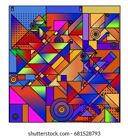 Trendy geometrical vector illustration with elements and abstract colorful textures. Design for summer holiday poster, card, brochure, and promotion template. Fashion art print and background.