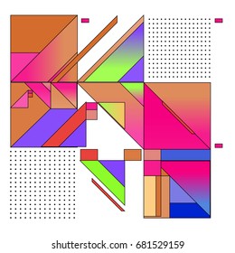 Trendy geometrical vector illustration with elements and abstract colorful textures. Design for summer holiday poster, card, brochure, and promotion template. Fashion art print and background.