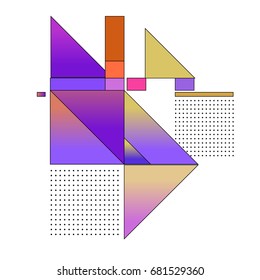 Trendy geometrical vector illustration with elements and abstract colorful textures. Design for summer holiday poster, card, brochure, and promotion template. Fashion art print and background.