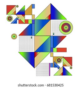 Trendy geometrical vector illustration with elements and abstract colorful textures. Design for summer holiday poster, card, brochure, and promotion template. Fashion art print and background.