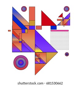 Trendy geometrical vector illustration with elements and abstract colorful textures. Design for summer holiday poster, card, brochure, and promotion template. Fashion art print and background.