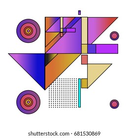 Trendy geometrical vector illustration with elements and abstract colorful textures. Design for summer holiday poster, card, brochure, and promotion template. Fashion art print and background.