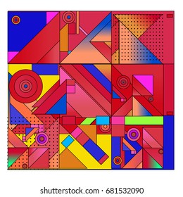 Trendy geometrical vector illustration with elements and abstract colorful textures. Design for summer holiday poster, card, brochure, and promotion template. Fashion art print and background.