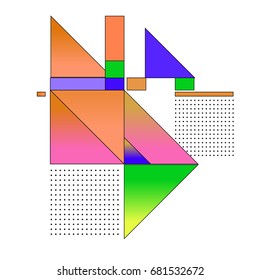 Trendy geometrical vector illustration with elements and abstract colorful textures. Design for summer holiday poster, card, brochure, and promotion template. Fashion art print and background.