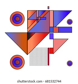 Trendy geometrical vector illustration with elements and abstract colorful textures. Design for summer holiday poster, card, brochure, and promotion template. Fashion art print and background.