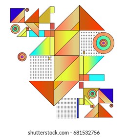 Trendy geometrical vector illustration with elements and abstract colorful textures. Design for summer holiday poster, card, brochure, and promotion template. Fashion art print and background.