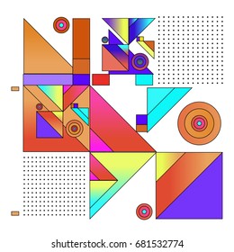 Trendy geometrical vector illustration with elements and abstract colorful textures. Design for summer holiday poster, card, brochure, and promotion template. Fashion art print and background.