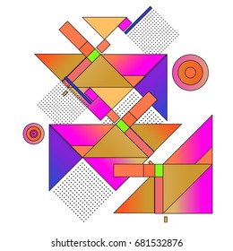Trendy geometrical vector illustration with elements and abstract colorful textures. Design for summer holiday poster, card, brochure, and promotion template. Fashion art print and background.
