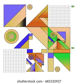 Trendy geometrical vector illustration with elements and abstract colorful textures. Design for summer holiday poster, card, brochure, and promotion template. Fashion art print and background.