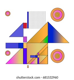 Trendy geometrical vector illustration with elements and abstract colorful textures. Design for summer holiday poster, card, brochure, and promotion template. Fashion art print and background.