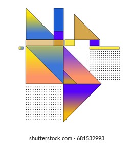 Trendy geometrical vector illustration with elements and abstract colorful textures. Design for summer holiday poster, card, brochure, and promotion template. Fashion art print and background.