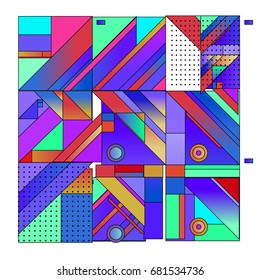 Trendy geometrical vector illustration with elements and abstract colorful textures. Design for summer holiday poster, card, brochure, and promotion template. Fashion art print and background.