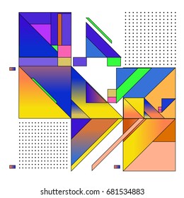 Trendy geometrical vector illustration with elements and abstract colorful textures. Design for summer holiday poster, card, brochure, and promotion template. Fashion art print and background.
