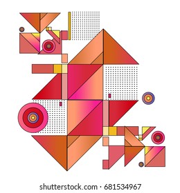 Trendy geometrical vector illustration with elements and abstract colorful textures. Design for summer holiday poster, card, brochure, and promotion template. Fashion art print and background.